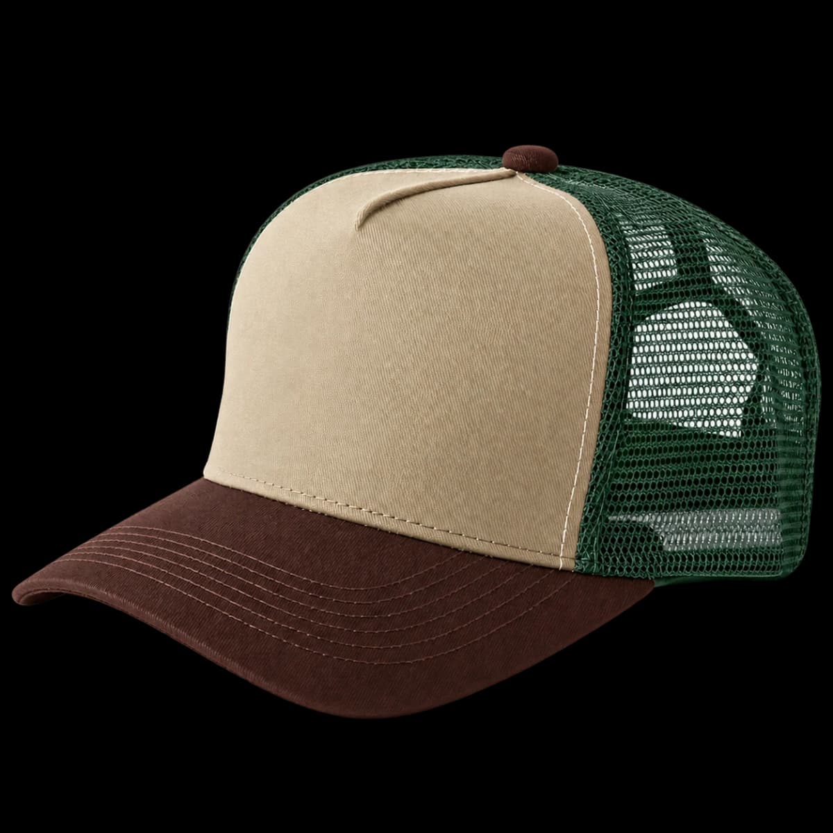 Gorra Trucker de Gabardina - Chocolate, Frente Khaki y Red Verde